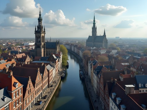 Panoramic view from Utrecht's Dom Tower showing medieval city layout and canal system