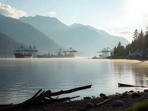 View of Burrard Inlet and North Shore mountains from New Brighton Park in Hastings-Sunrise neighborhood