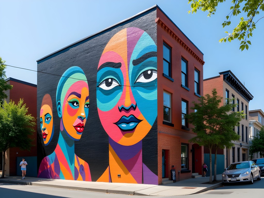 Large-scale colorful mural art in Vancouver's Mount Pleasant neighborhood