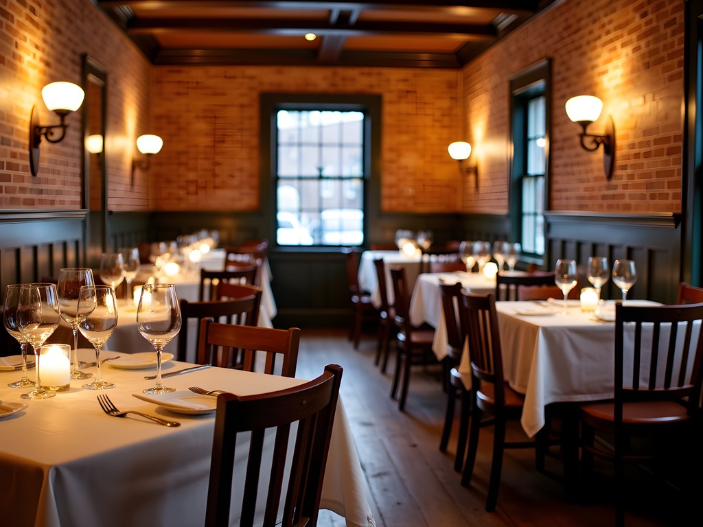 Cozy interior of Black Sheep Bistro restaurant in Vergennes with exposed brick walls and warm lighting