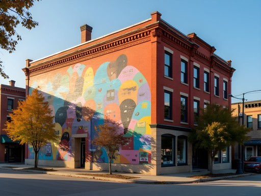 Vibrant cultural mural on historic building in Waukegan's diverse neighborhood