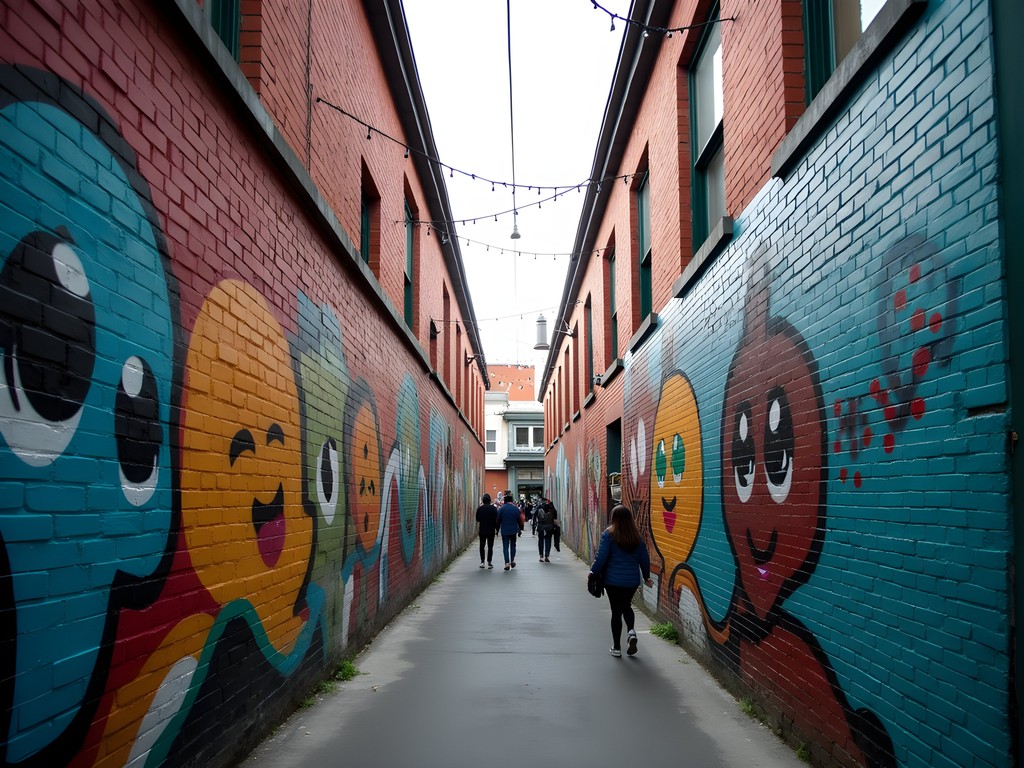 Woman discovering street art in hidden Wellington laneway