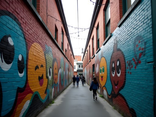 Woman discovering street art in hidden Wellington laneway
