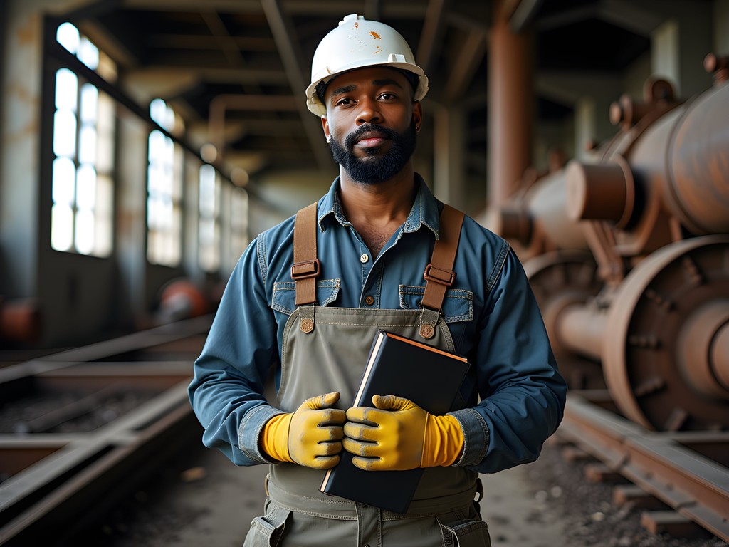 Urban explorer documenting abandoned industrial site in Wheeling with safety equipment