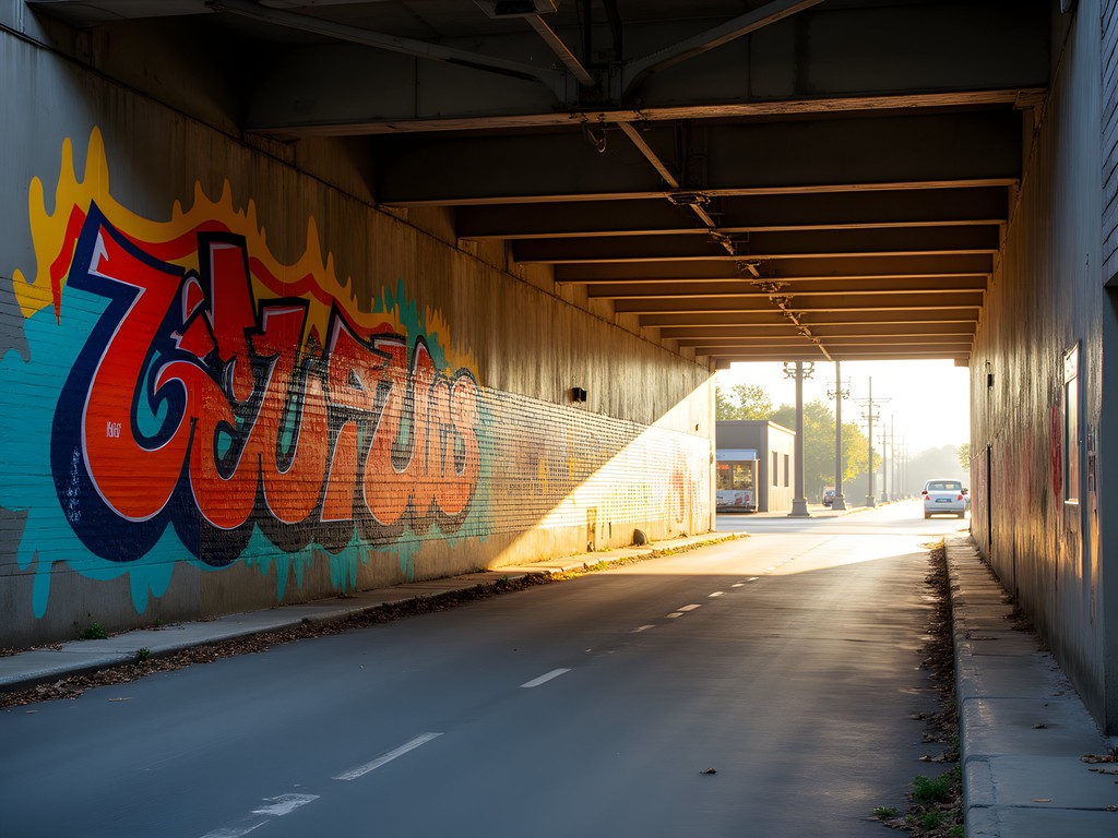 Colorful street art murals in underpass near Woodbridge train station