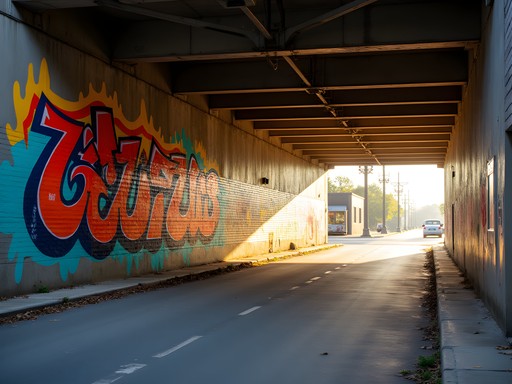 Colorful street art murals in underpass near Woodbridge train station