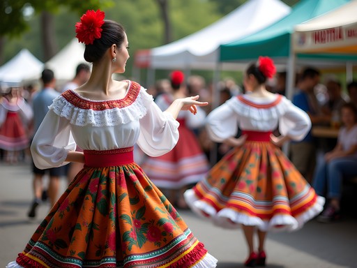 Colorful Portuguese folk dancers performing at Woodbridge cultural festival